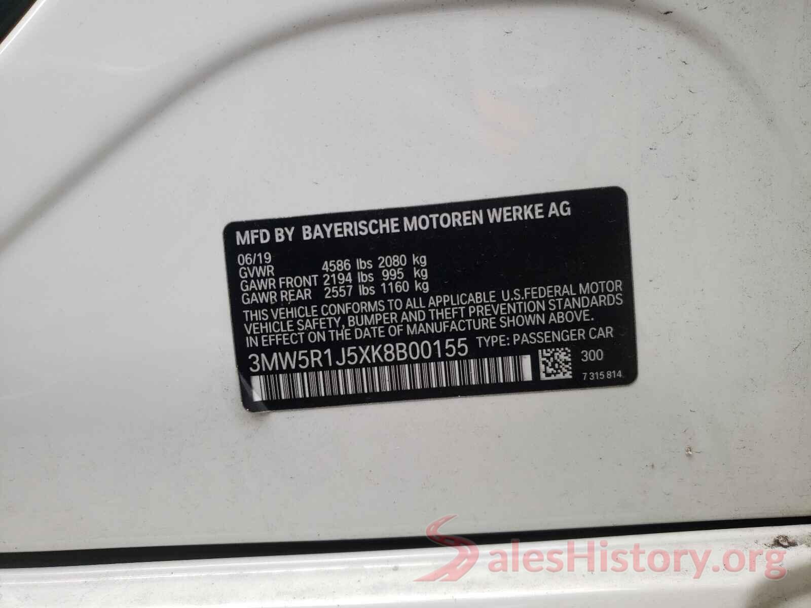 3MW5R1J5XK8B00155 2019 BMW 3 SERIES