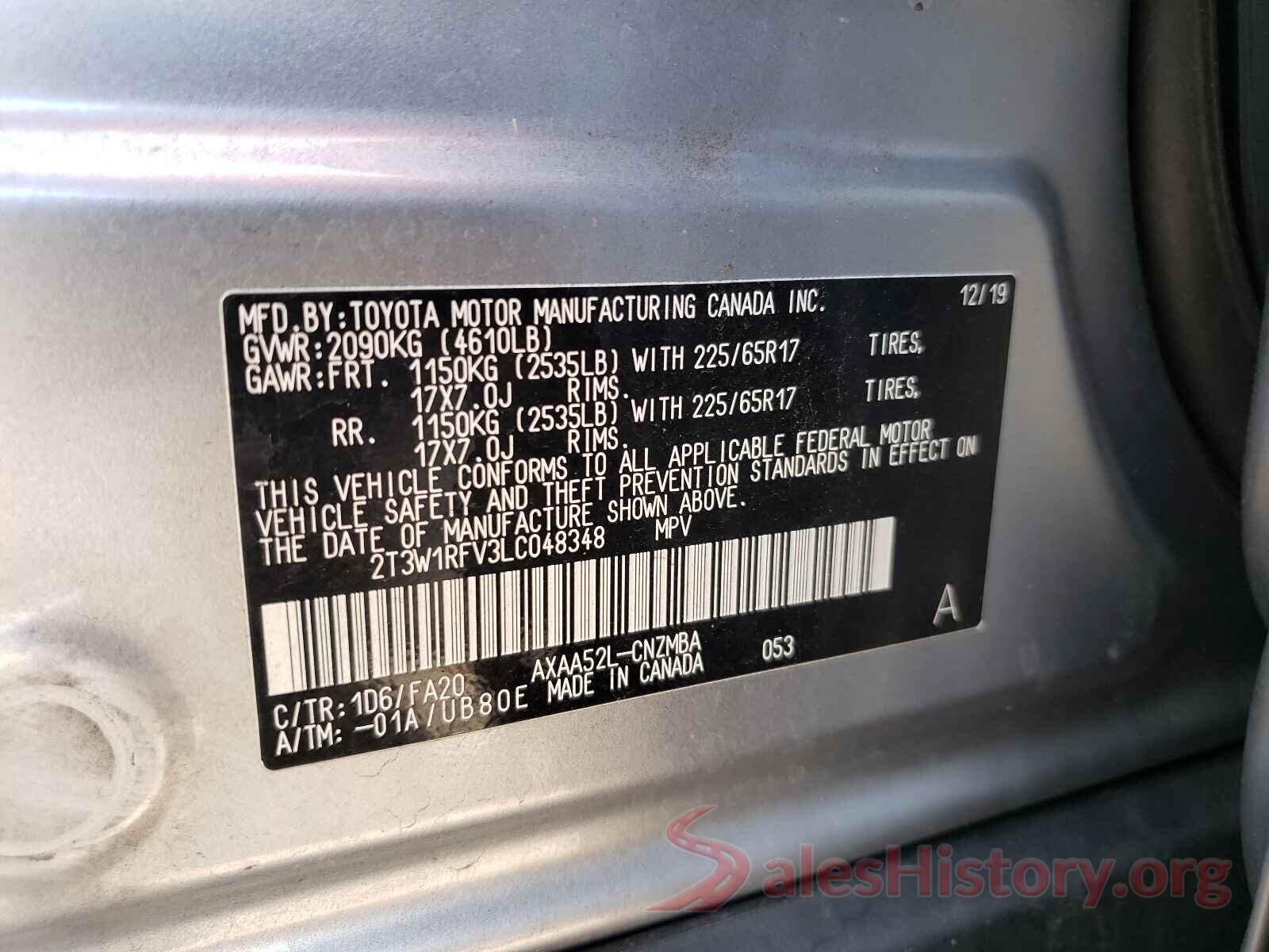 2T3W1RFV3LC048348 2020 TOYOTA RAV4