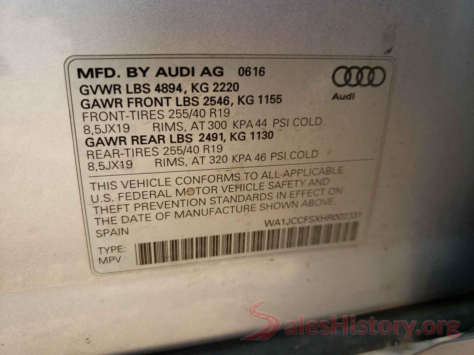 WA1JCCFSXHR002331 2017 AUDI Q3