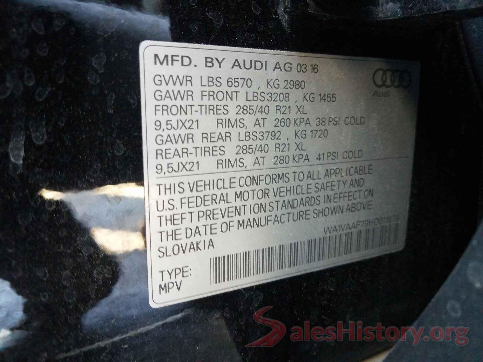 WA1VAAF79HD011879 2017 AUDI Q7