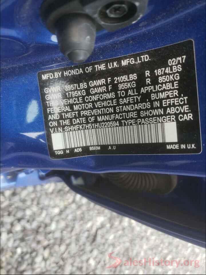 SHHFK7H51HU220594 2017 HONDA CIVIC