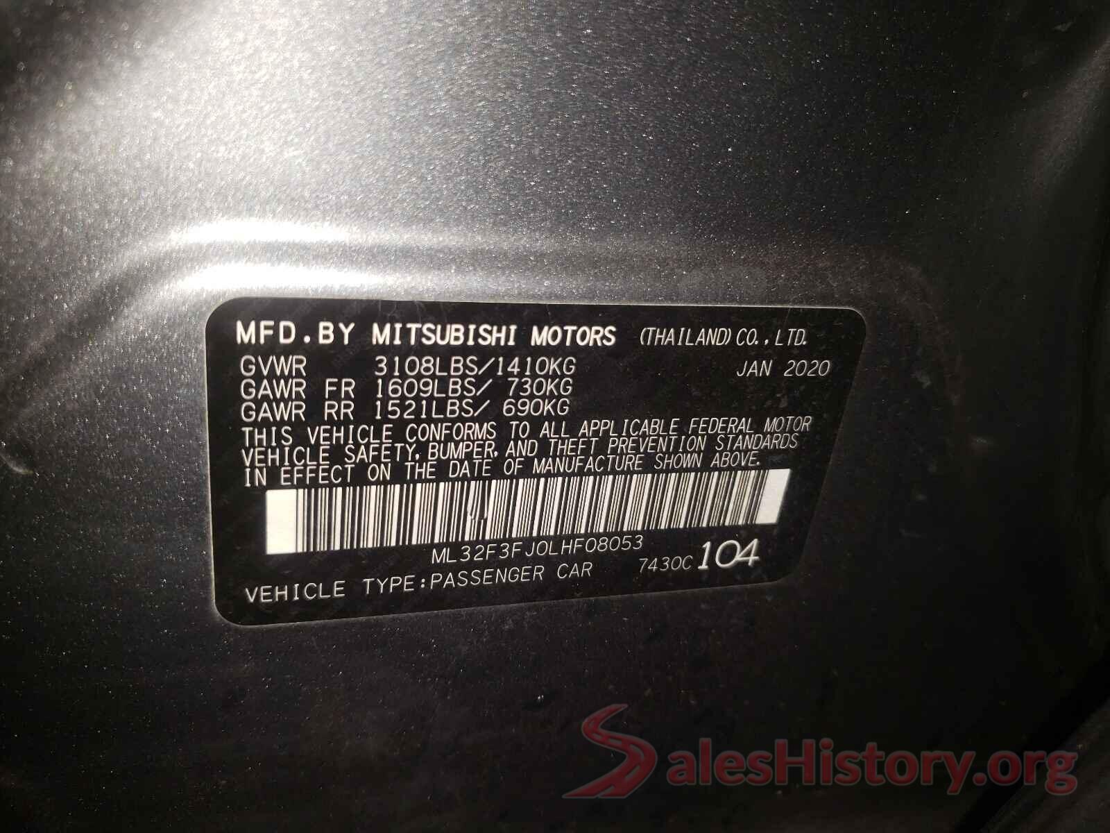 ML32F3FJ0LHF08053 2020 MITSUBISHI MIRAGE