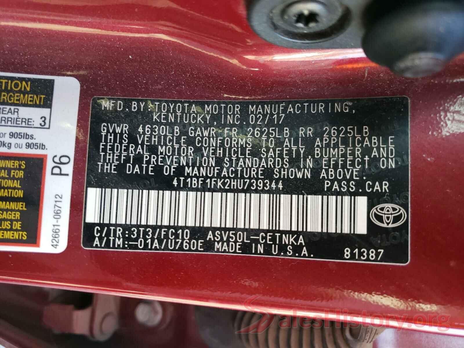 4T1BF1FK2HU739344 2017 TOYOTA CAMRY