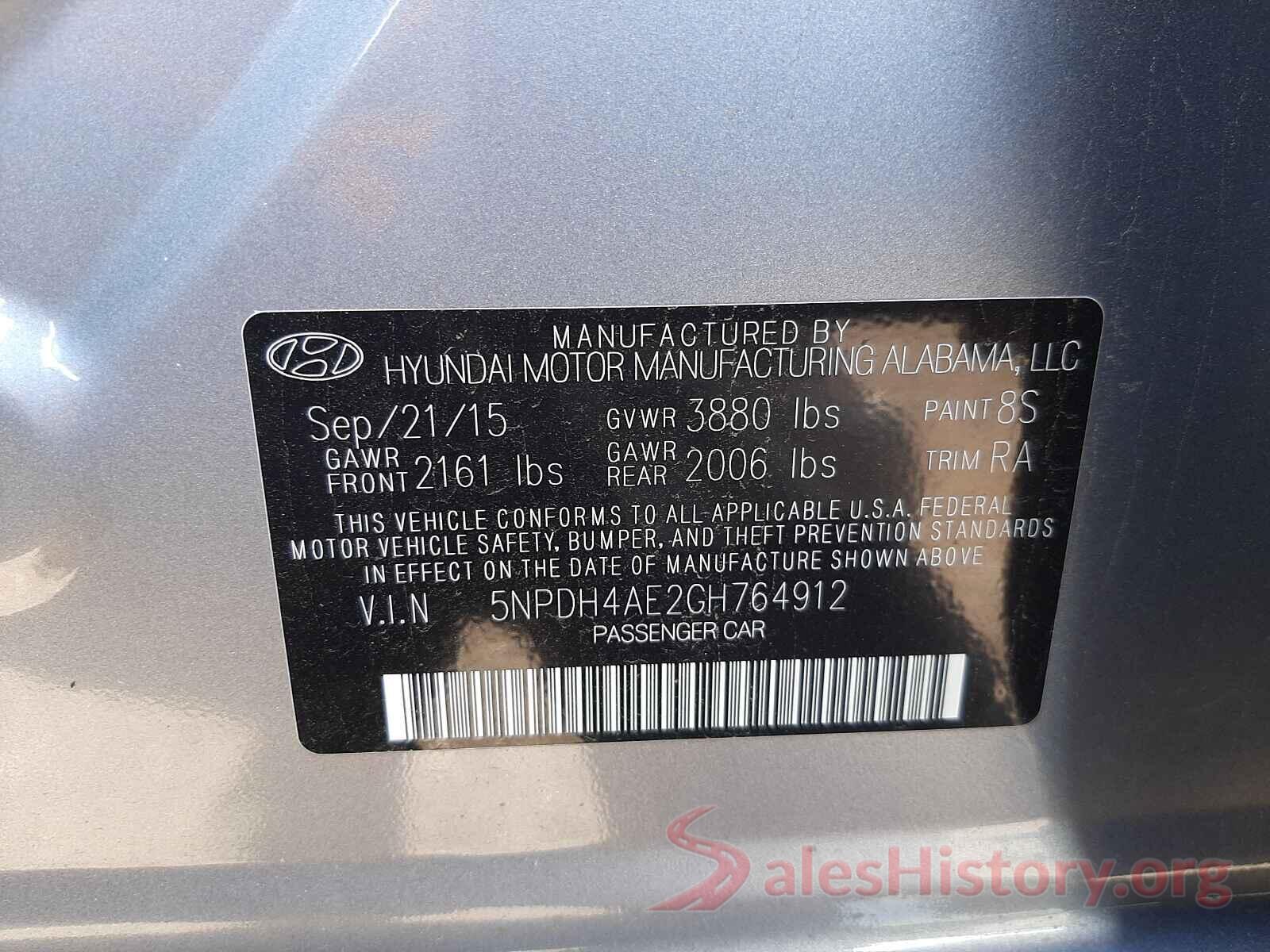 5NPDH4AE2GH764912 2016 HYUNDAI ELANTRA