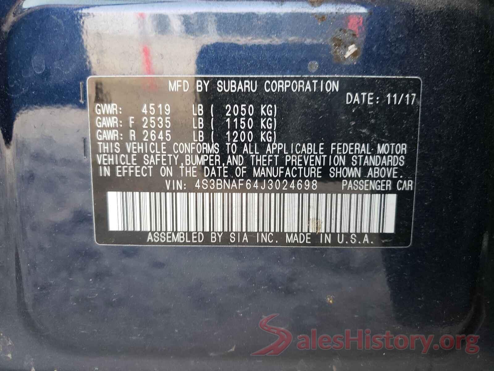 4S3BNAF64J3024698 2018 SUBARU LEGACY