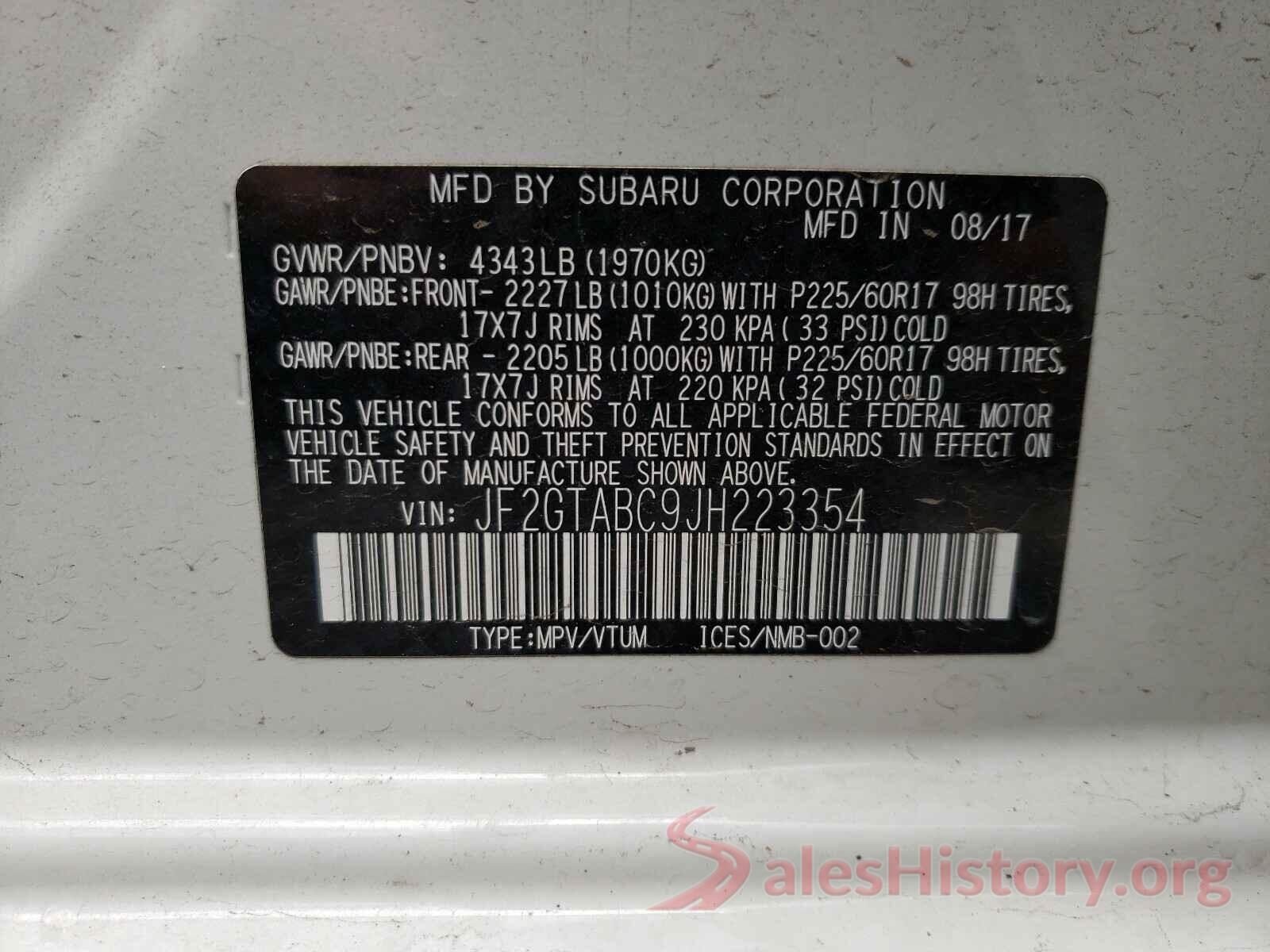 JF2GTABC9JH223354 2018 SUBARU ALL OTHER