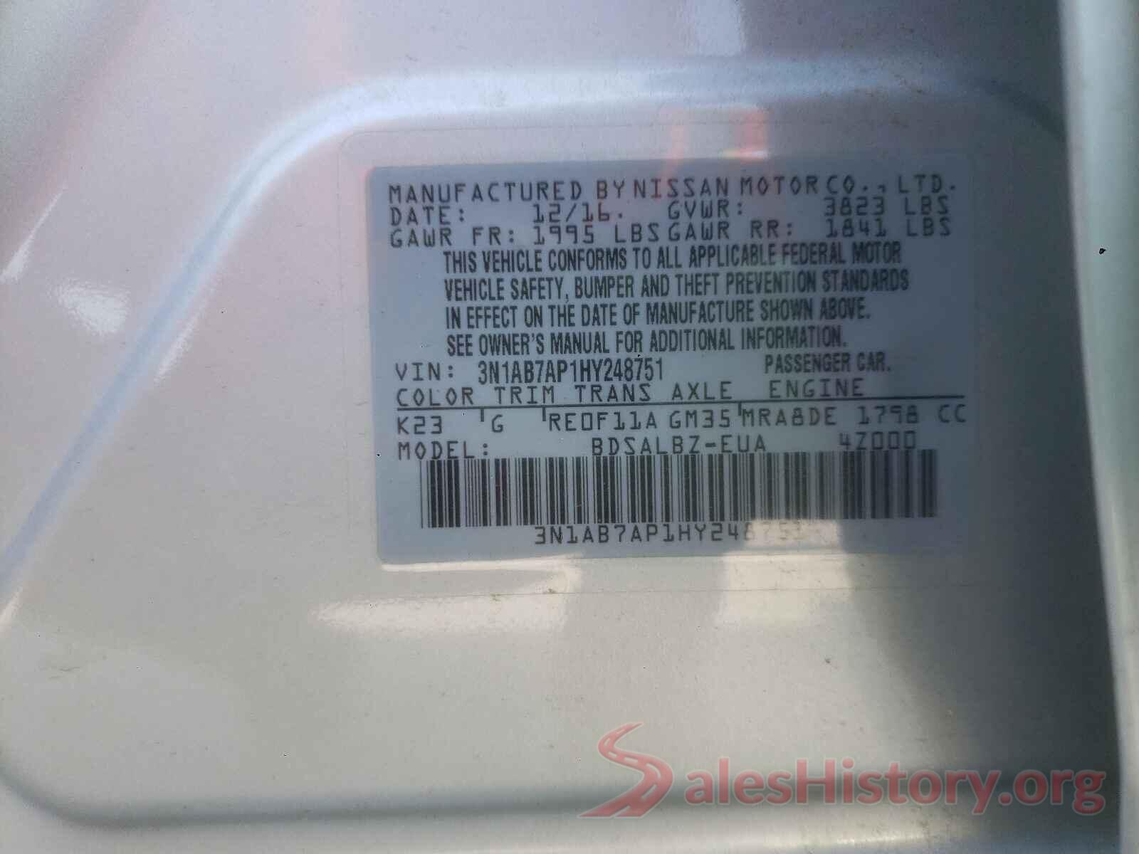 3N1AB7AP1HY248751 2017 NISSAN SENTRA