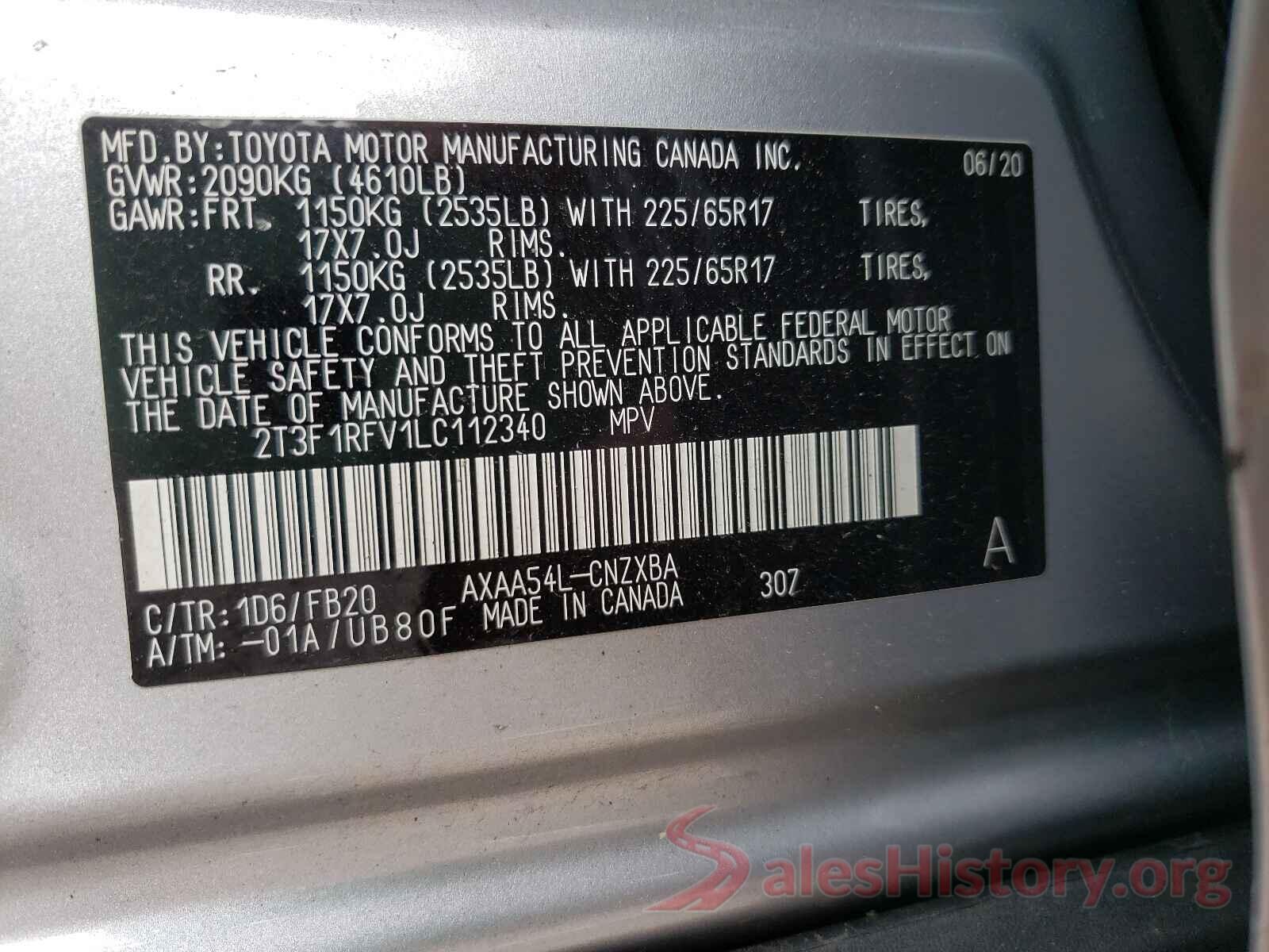 2T3F1RFV1LC112340 2020 TOYOTA RAV4