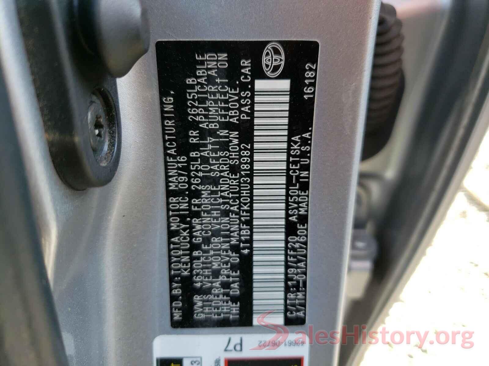 4T1BF1FK0HU318982 2017 TOYOTA CAMRY