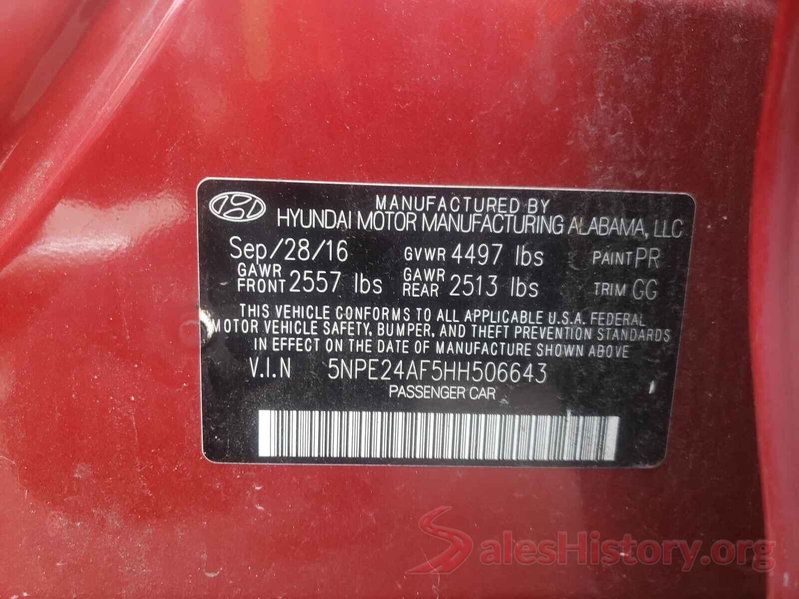 5NPE24AF5HH506643 2017 HYUNDAI SONATA