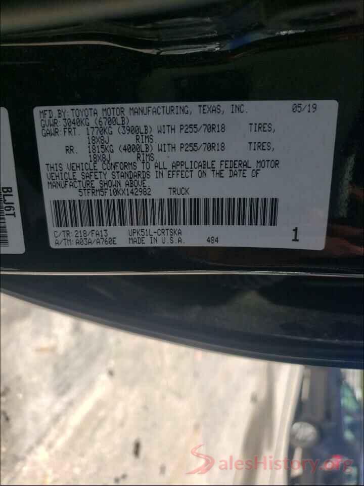 5TFRM5F10KX142982 2019 TOYOTA TUNDRA