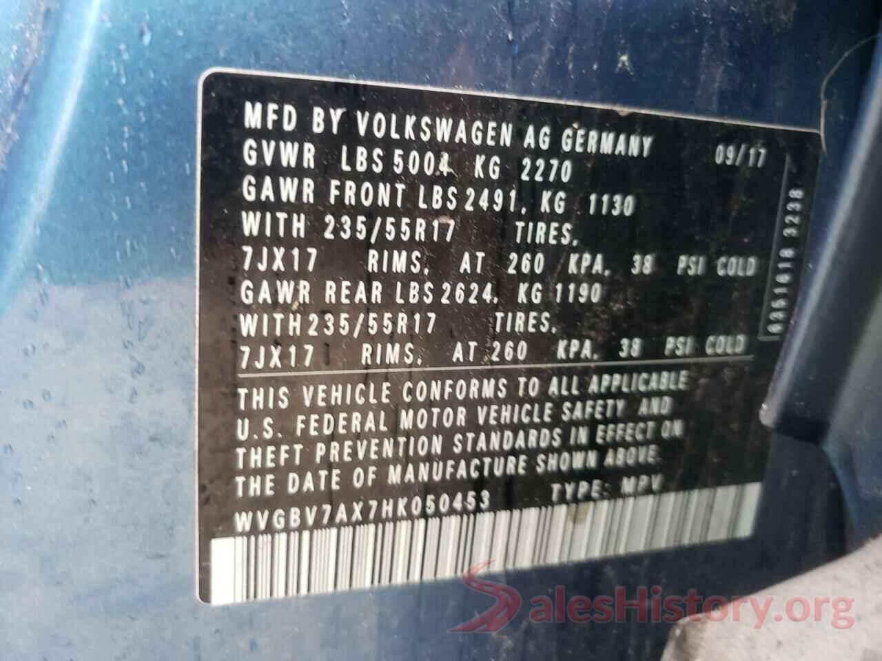 WVGBV7AX7HK050453 2017 VOLKSWAGEN TIGUAN