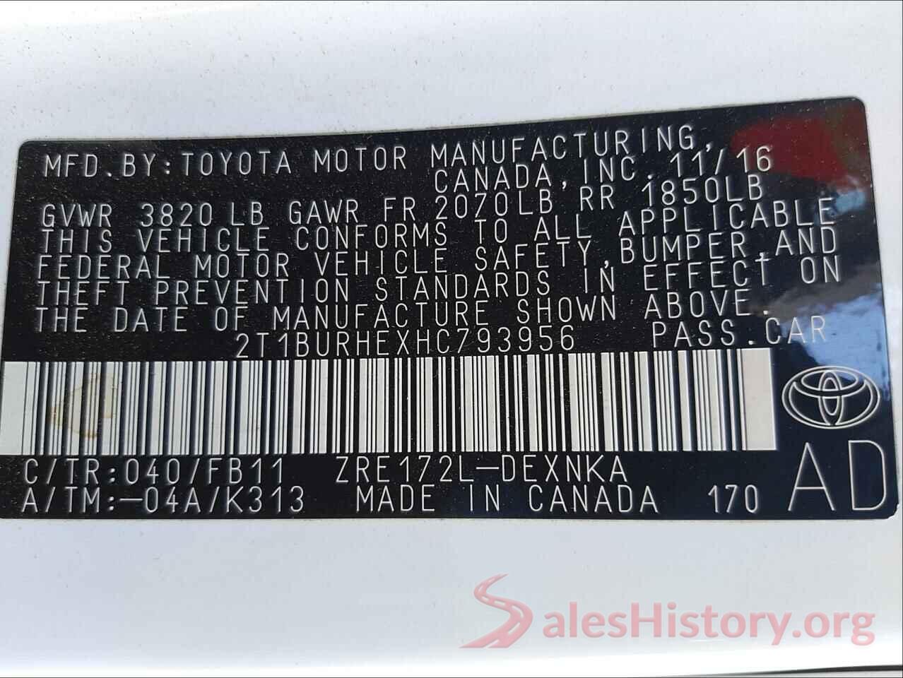 2T1BURHEXHC793956 2017 TOYOTA COROLLA