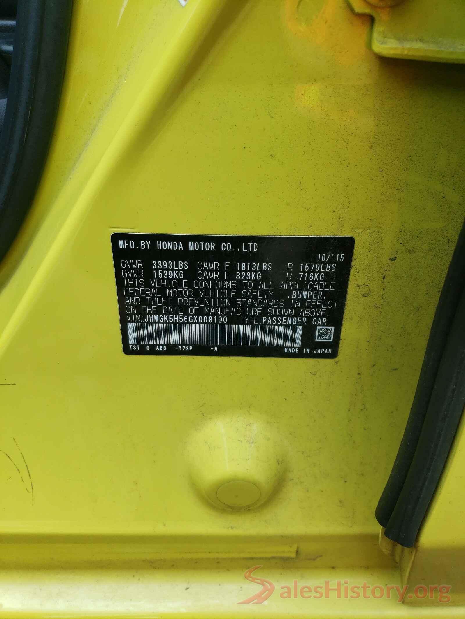 JHMGK5H56GX008190 2016 HONDA FIT