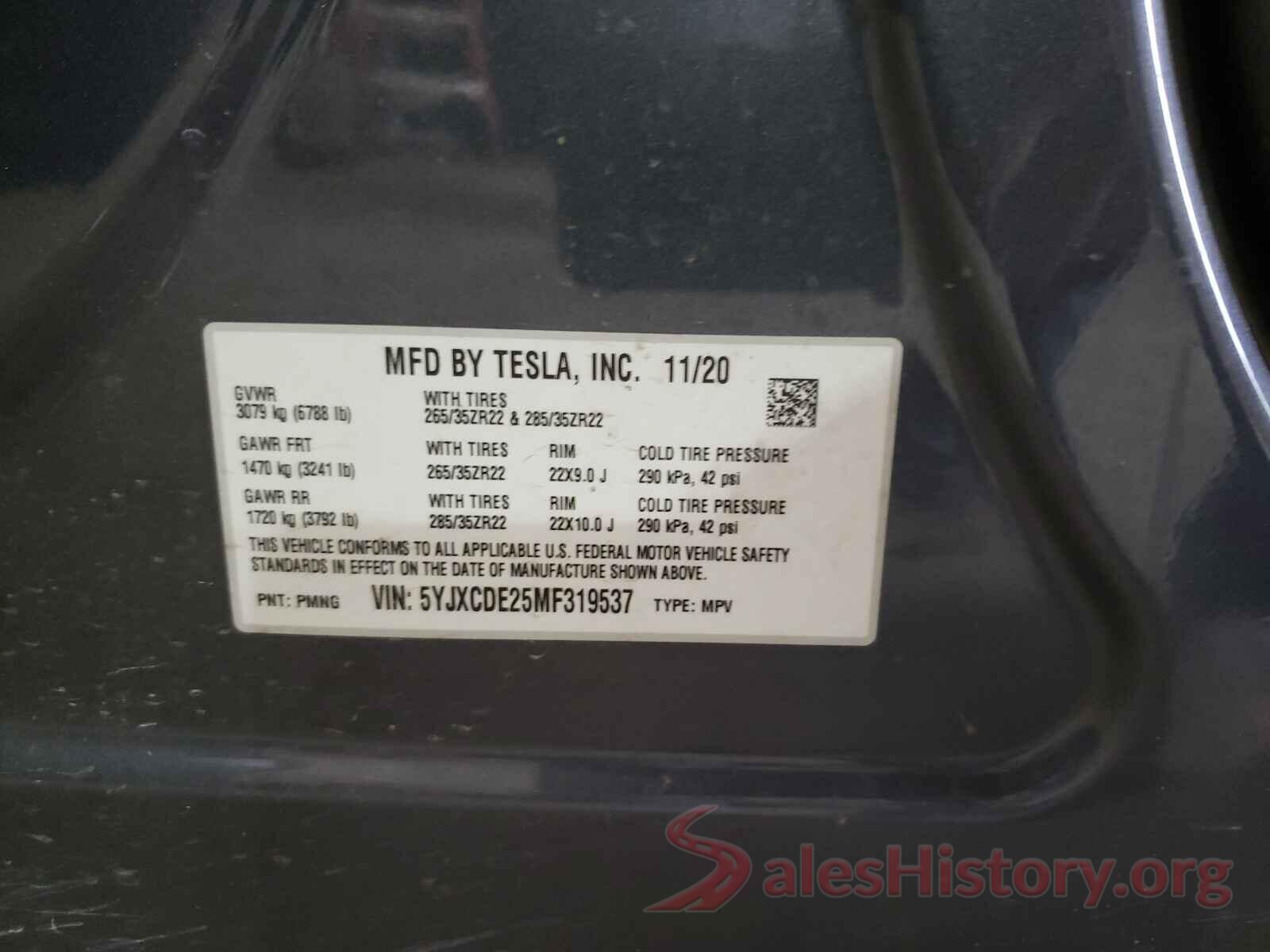 5YJXCDE25MF319537 2021 TESLA MODEL X