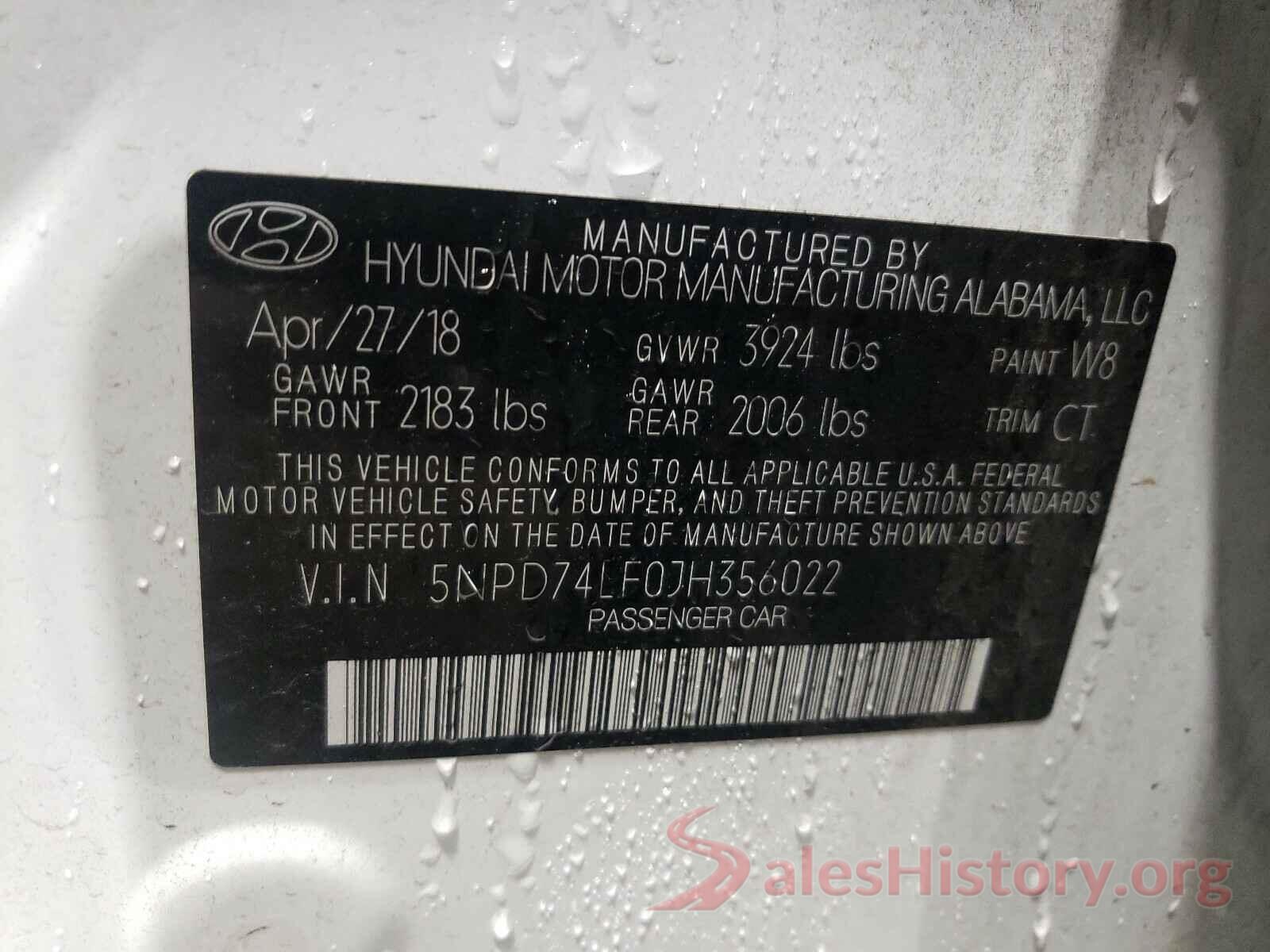 5NPD74LF0JH356022 2018 HYUNDAI ELANTRA