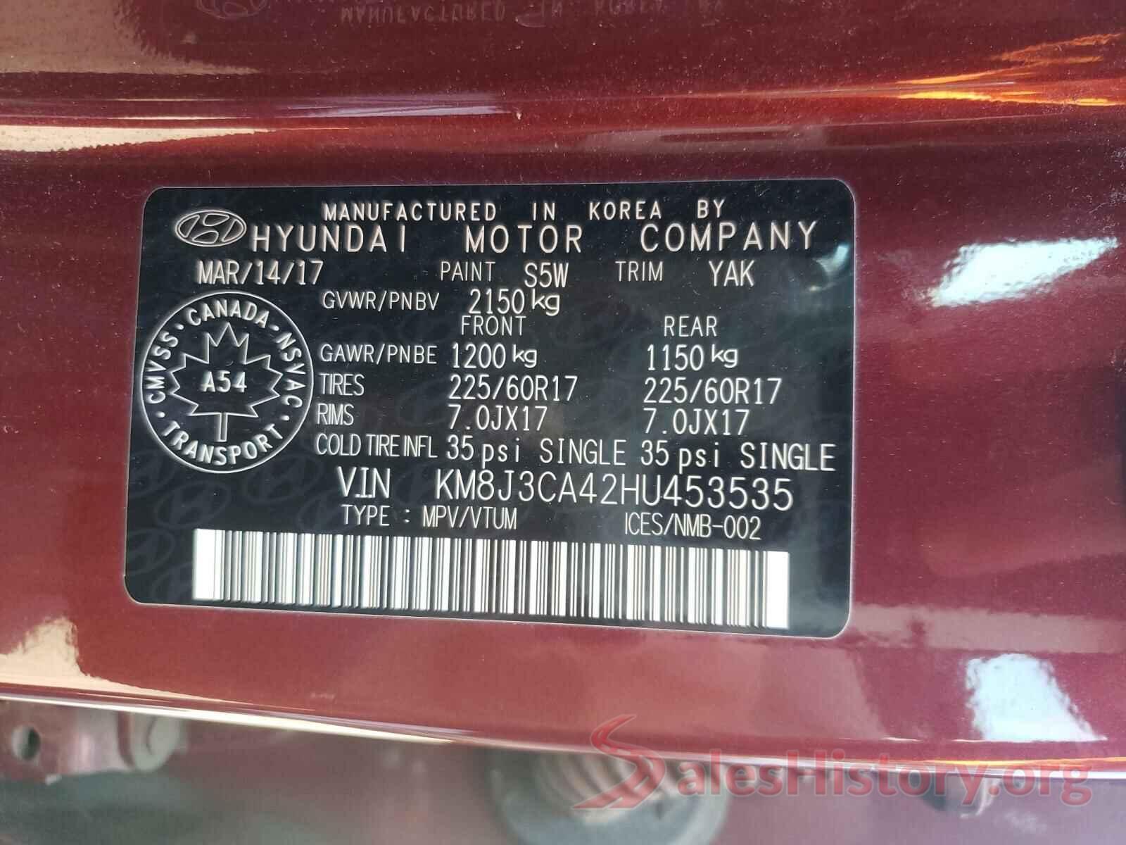 KM8J3CA42HU453535 2017 HYUNDAI TUCSON