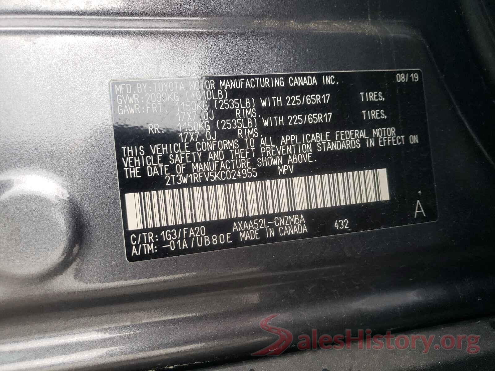 2T3W1RFV5KC024955 2019 TOYOTA RAV4