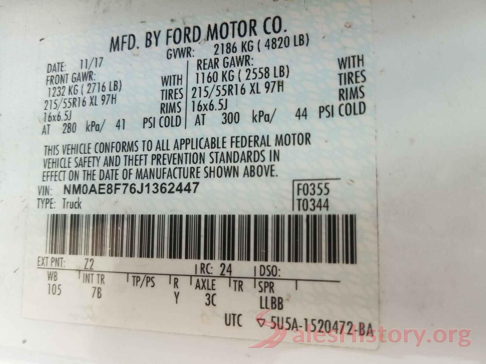 NM0AE8F76J1362447 2018 FORD TRANSIT CO