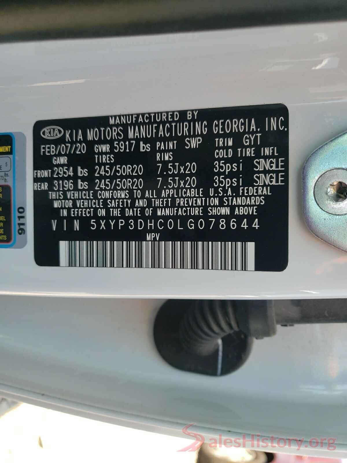 5XYP3DHC0LG078644 2020 KIA TELLURIDE