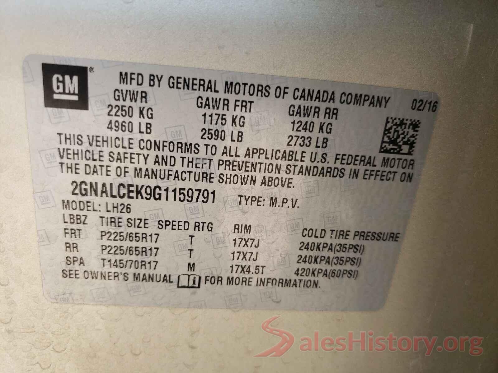 2GNALCEK9G1159791 2016 CHEVROLET EQUINOX