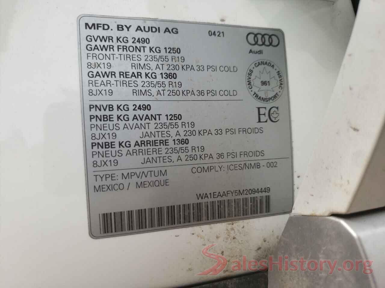 WA1EAAFY5M2094449 2021 AUDI Q5