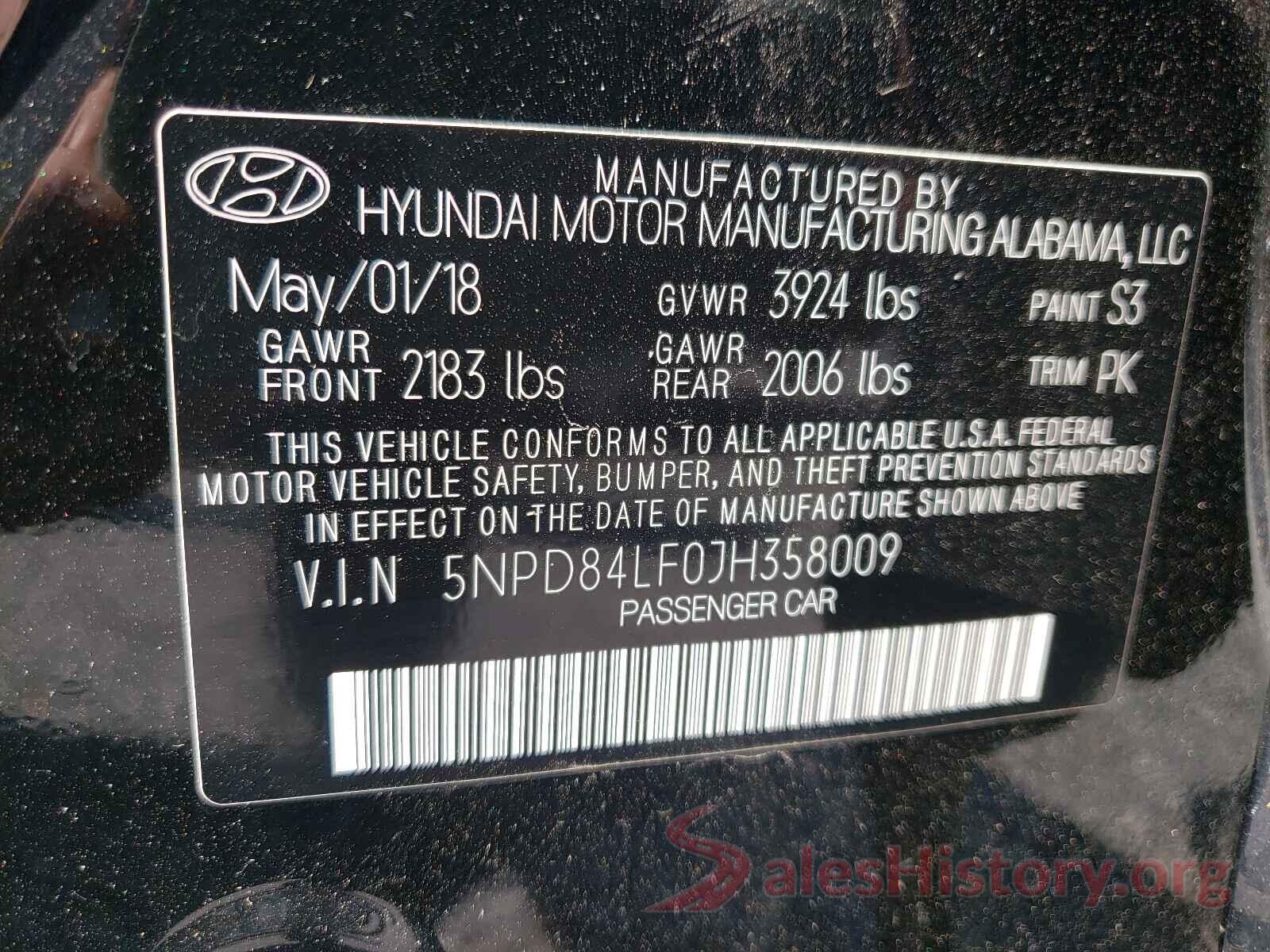 5NPD84LF0JH358009 2018 HYUNDAI ELANTRA