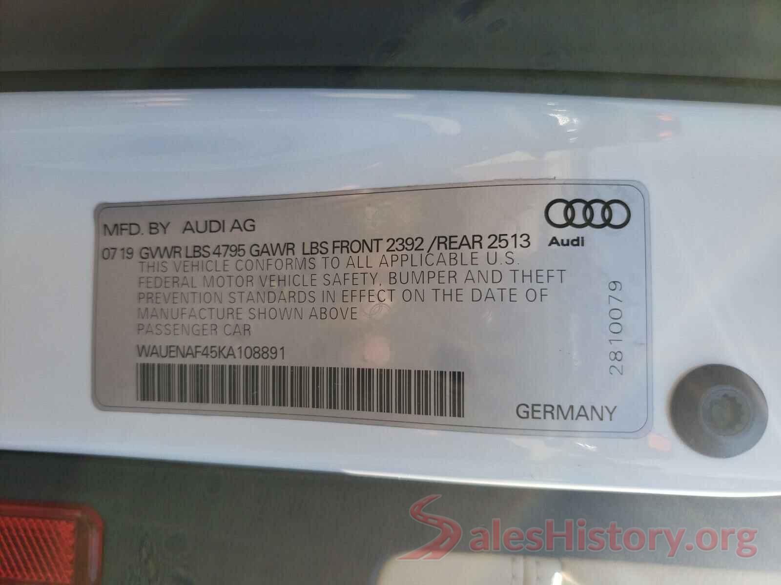 WAUENAF45KA108891 2019 AUDI A4