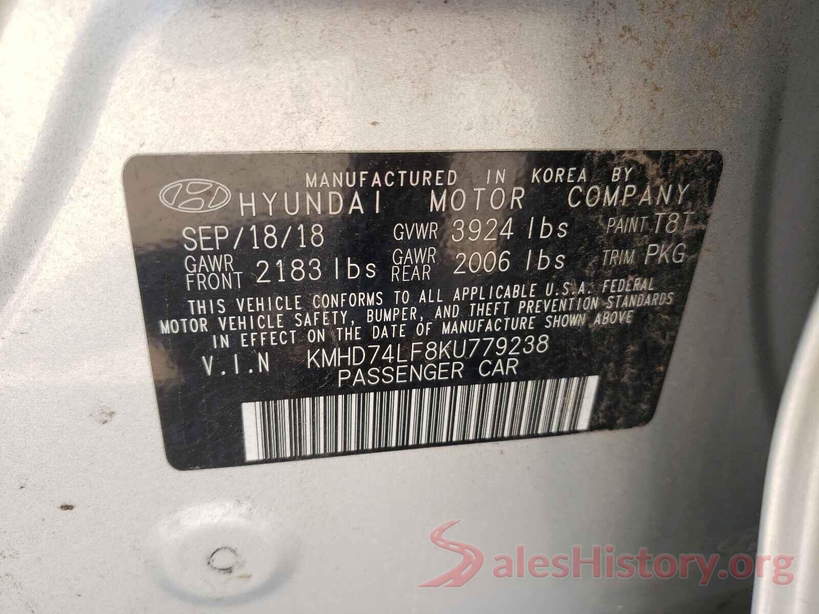 KMHD74LF8KU779238 2019 HYUNDAI ELANTRA