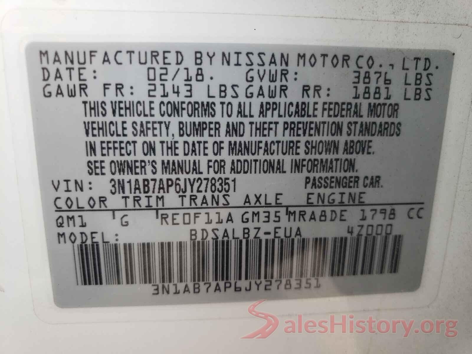 3N1AB7AP6JY278351 2018 NISSAN SENTRA