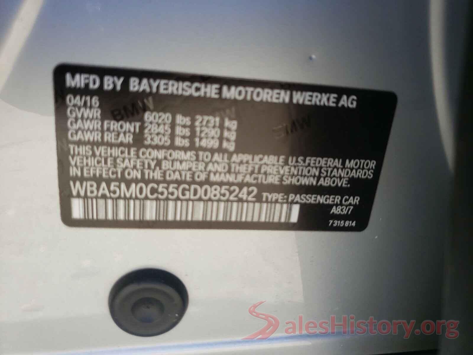 WBA5M0C55GD085242 2016 BMW 5 SERIES