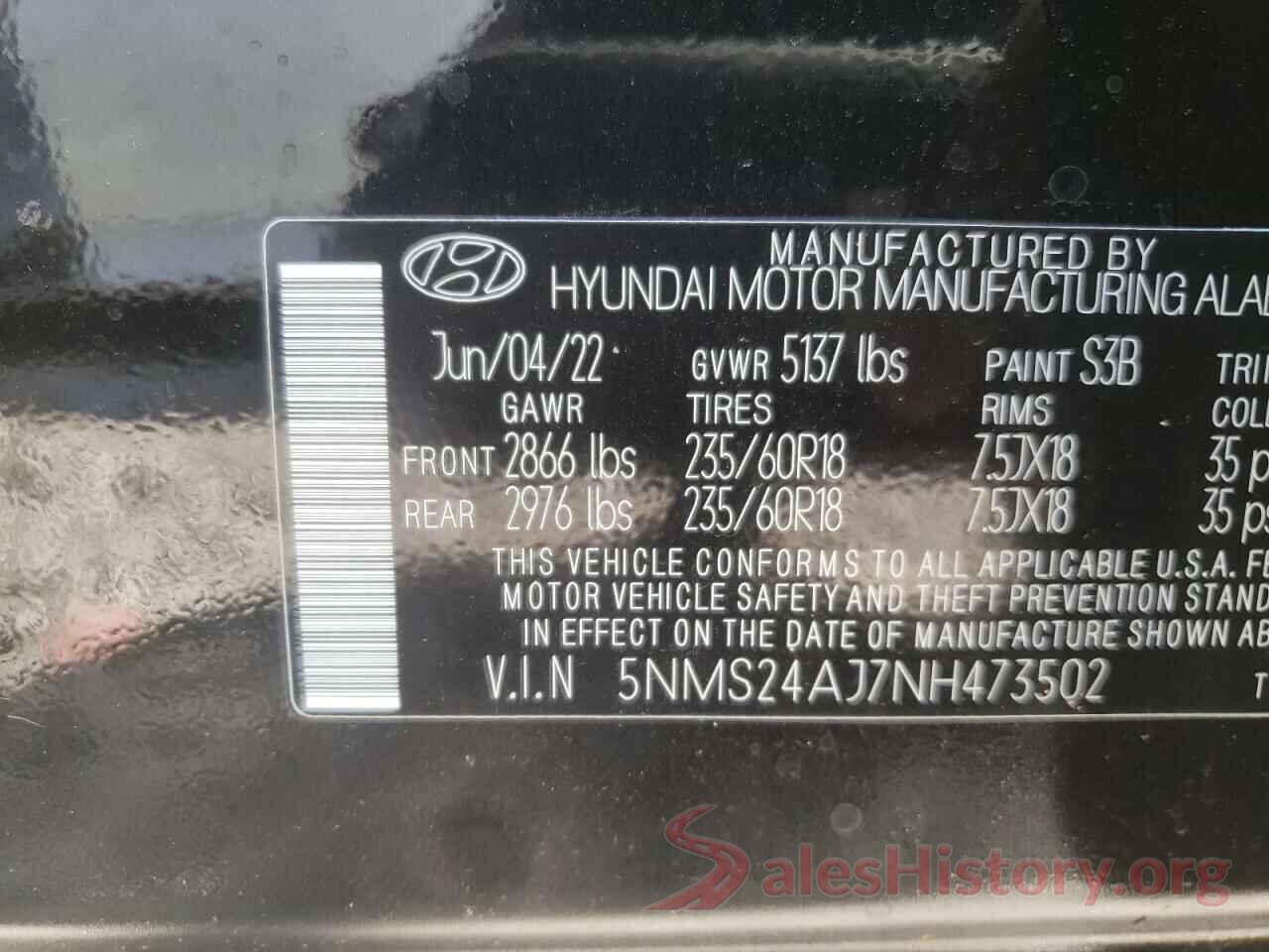 5NMS24AJ7NH473502 2022 HYUNDAI SANTA FE