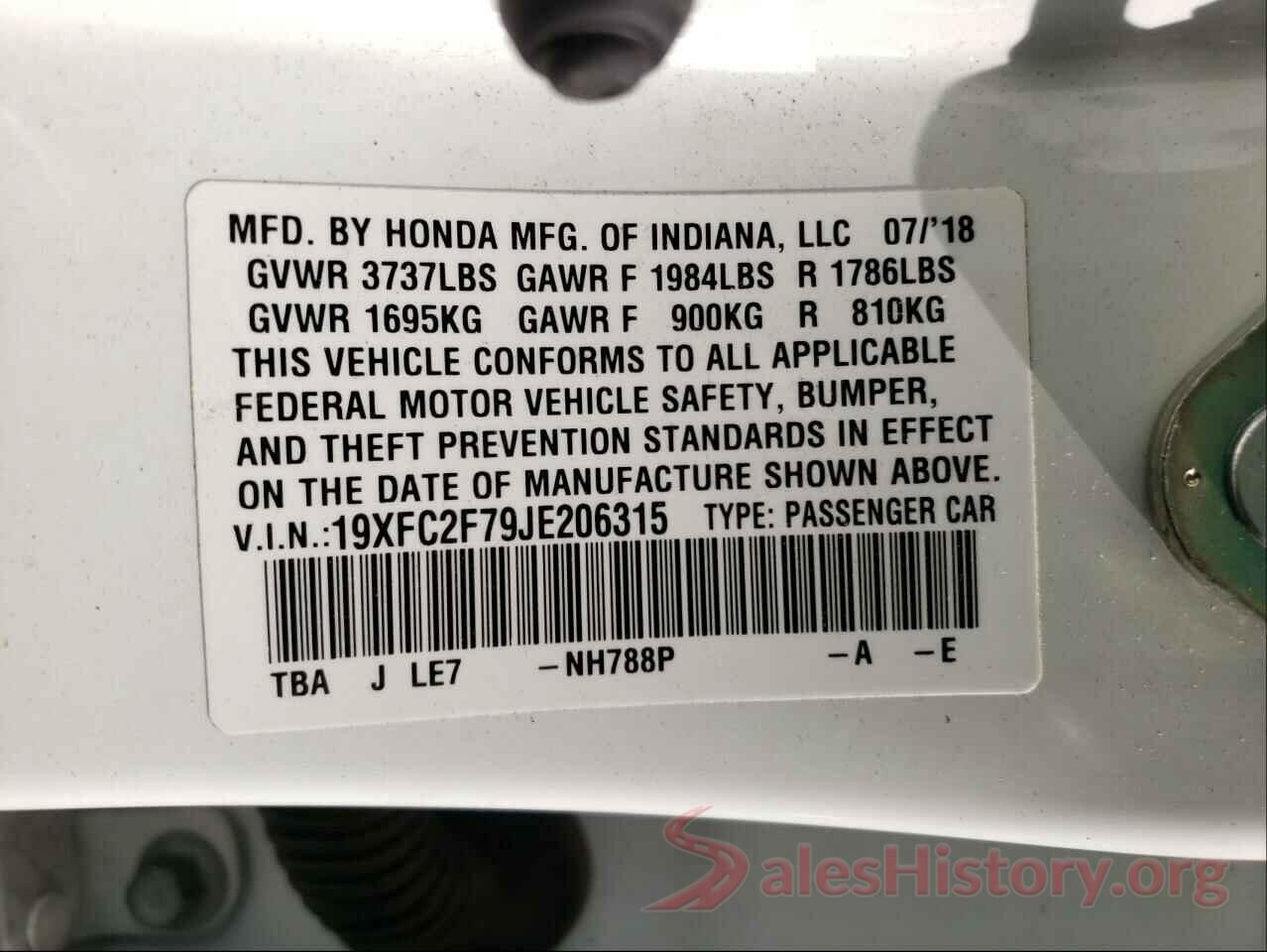 19XFC2F79JE206315 2018 HONDA CIVIC