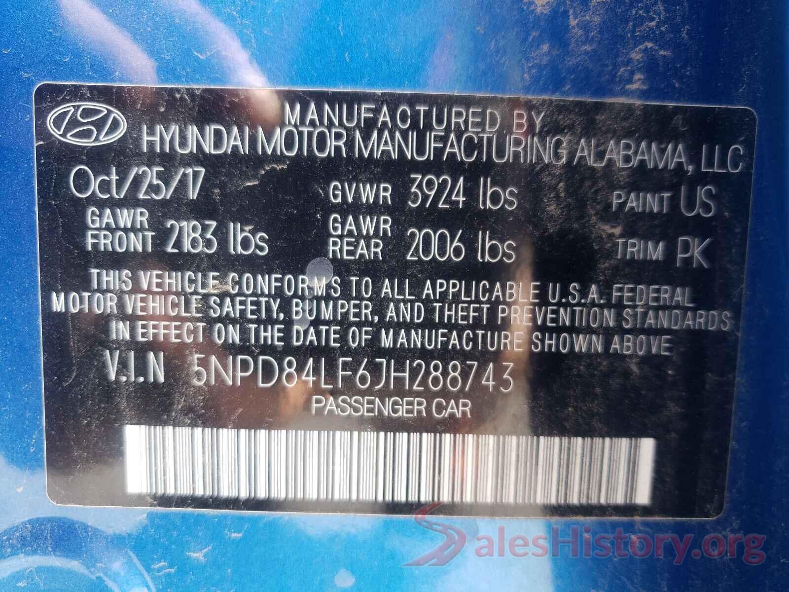 5NPD84LF6JH288743 2018 HYUNDAI ELANTRA