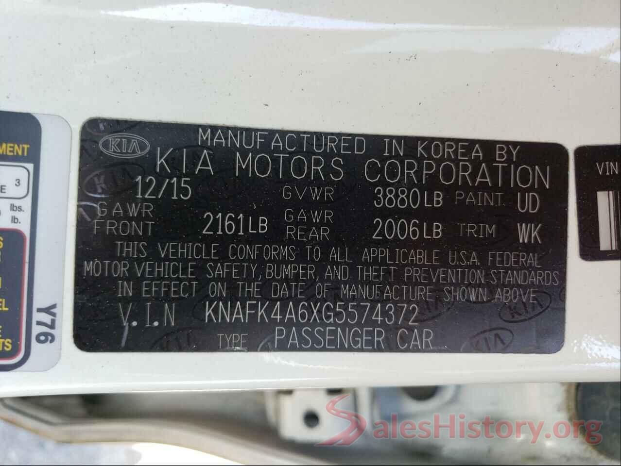 KNAFK4A6XG5574372 2016 KIA FORTE