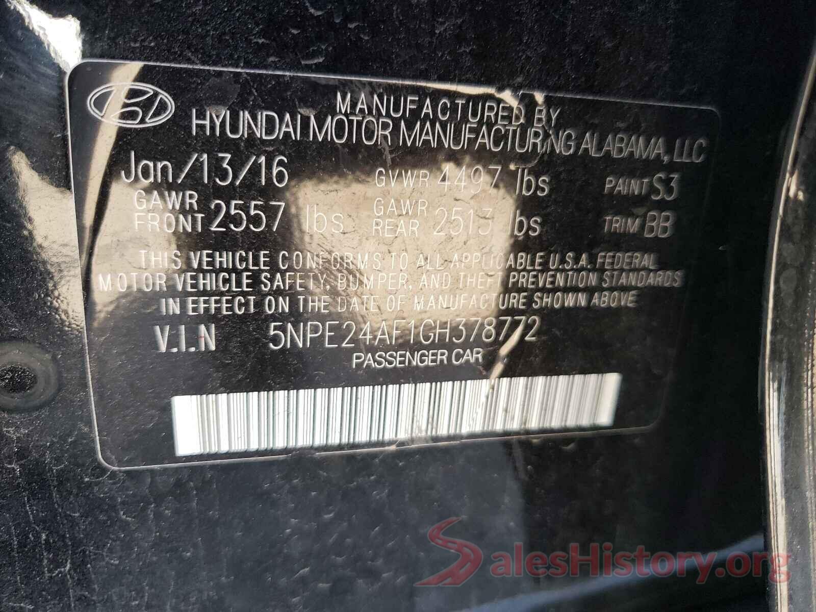 5NPE24AF1GH378772 2016 HYUNDAI SONATA