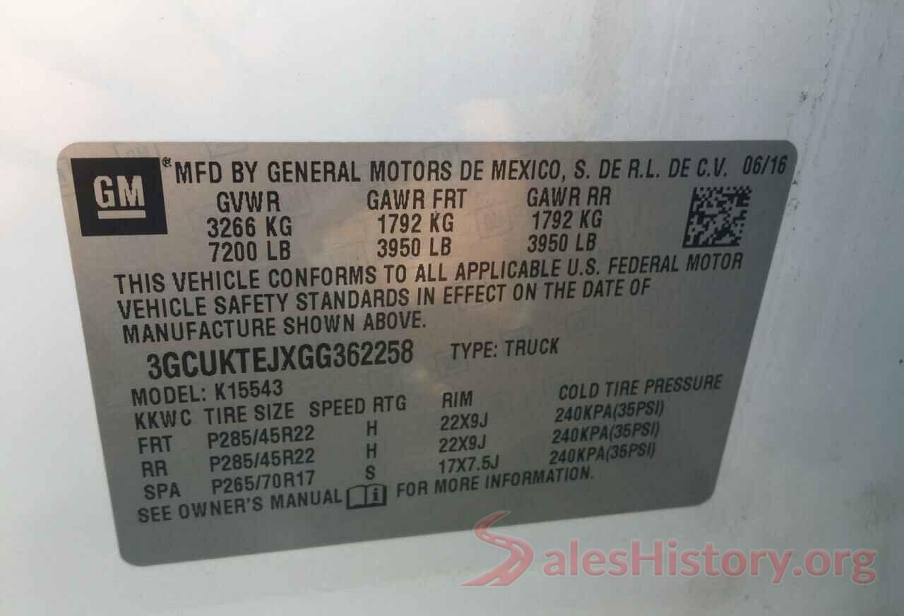 3GCUKTEJXGG362258 2016 CHEVROLET SILVERADO