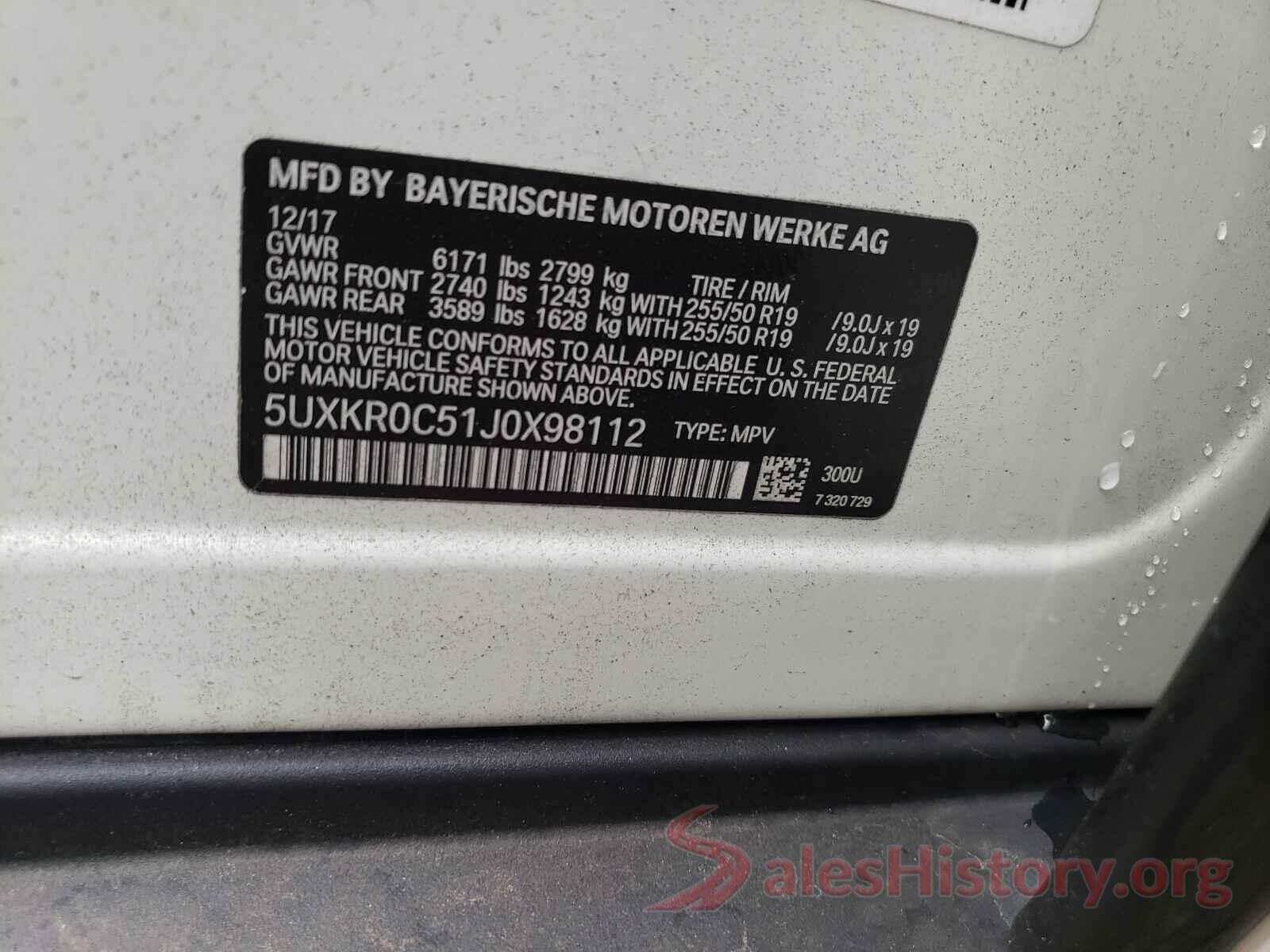 5UXKR0C51J0X98112 2018 BMW X5