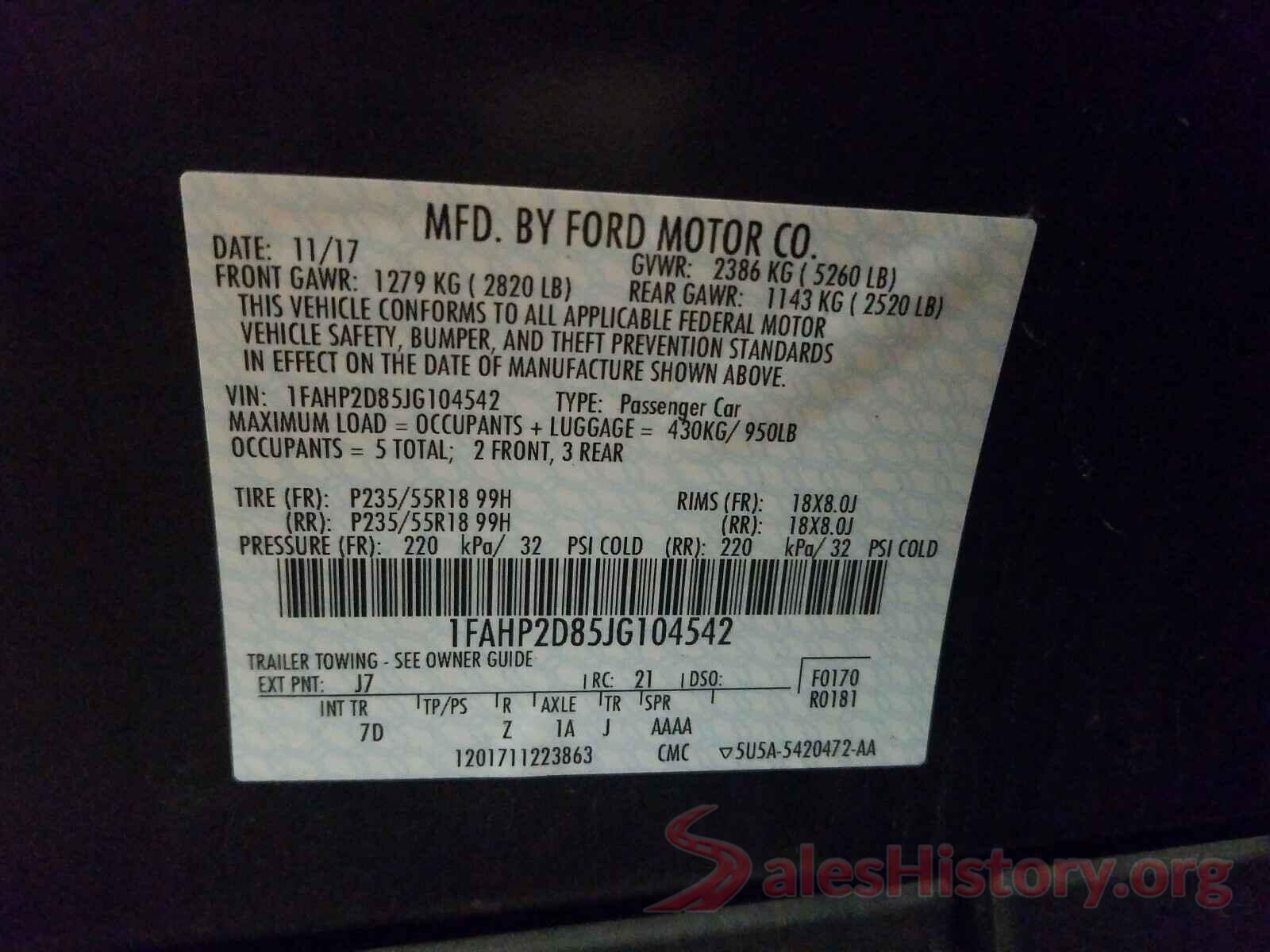 1FAHP2D85JG104542 2018 FORD TAURUS