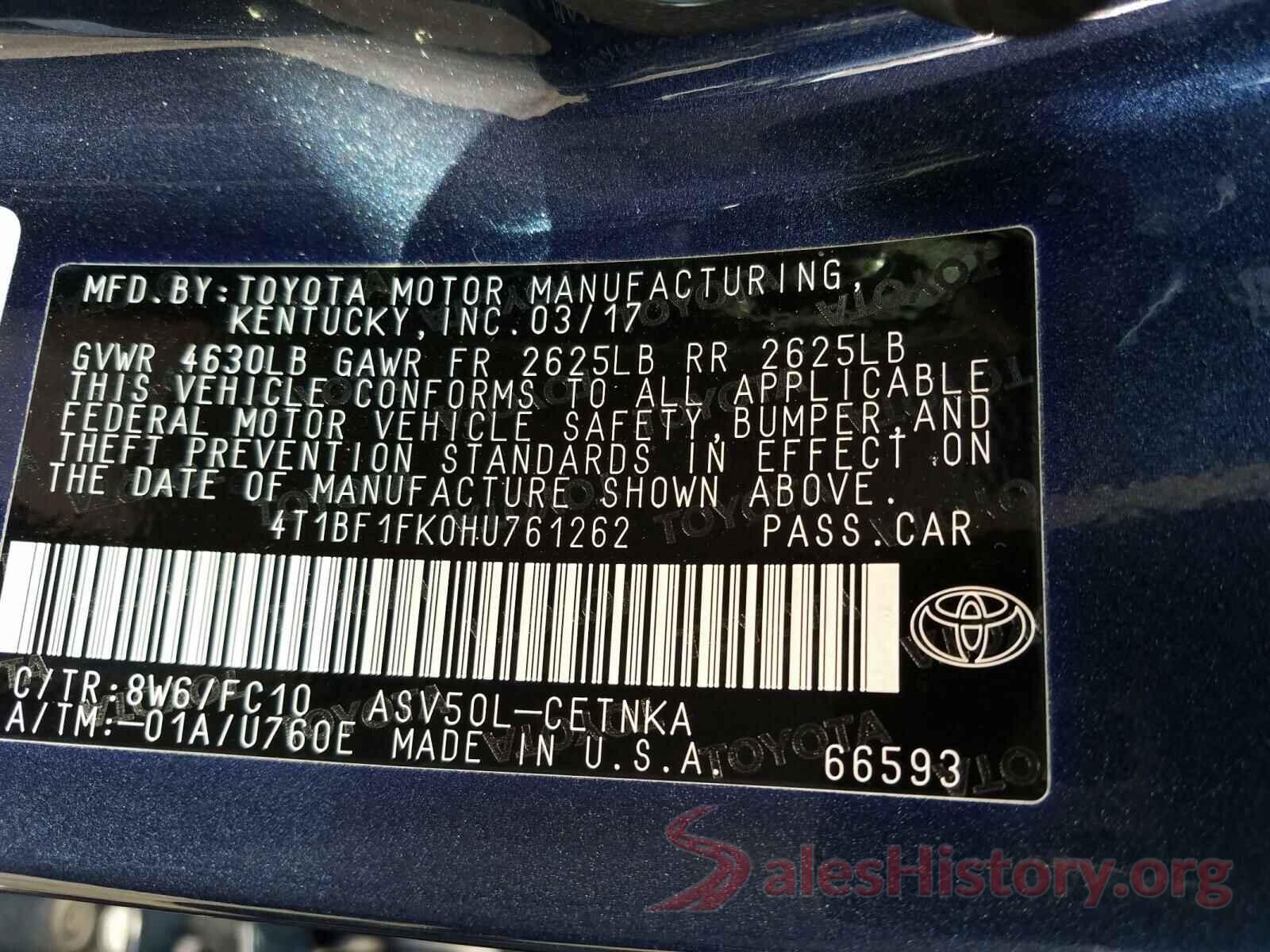 4T1BF1FK0HU761262 2017 TOYOTA CAMRY