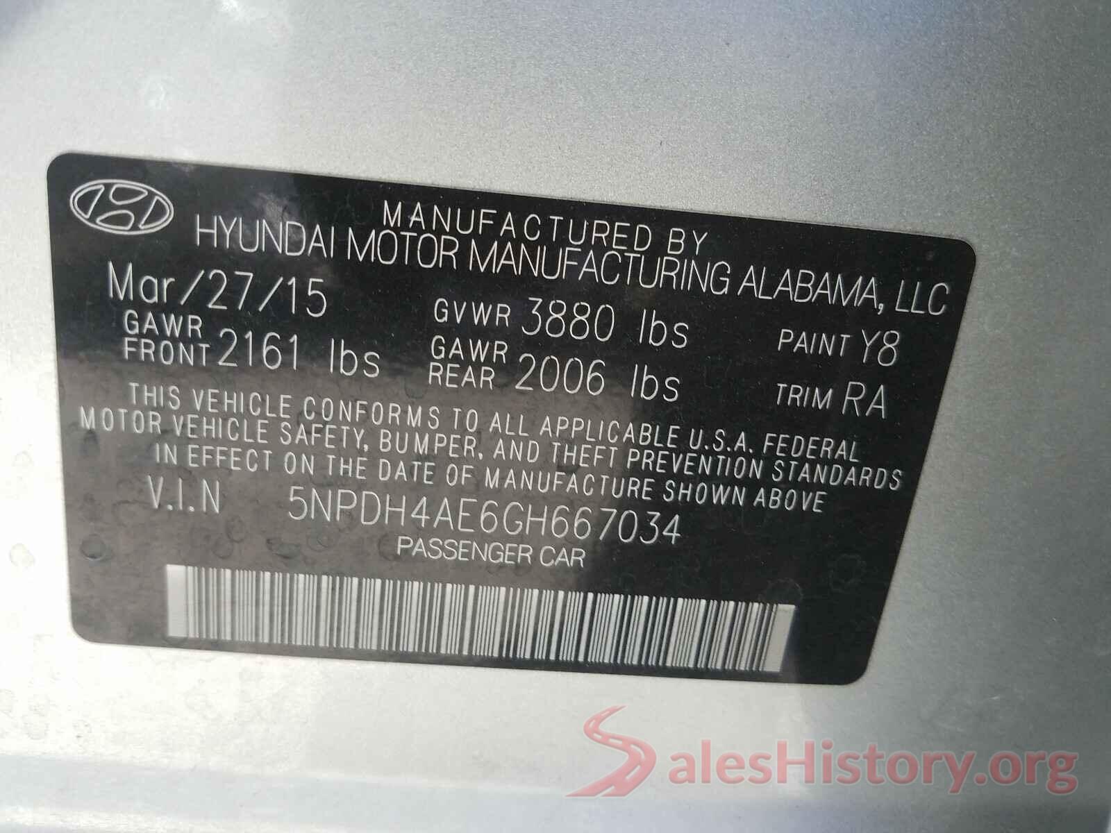 5NPDH4AE6GH667034 2016 HYUNDAI ELANTRA