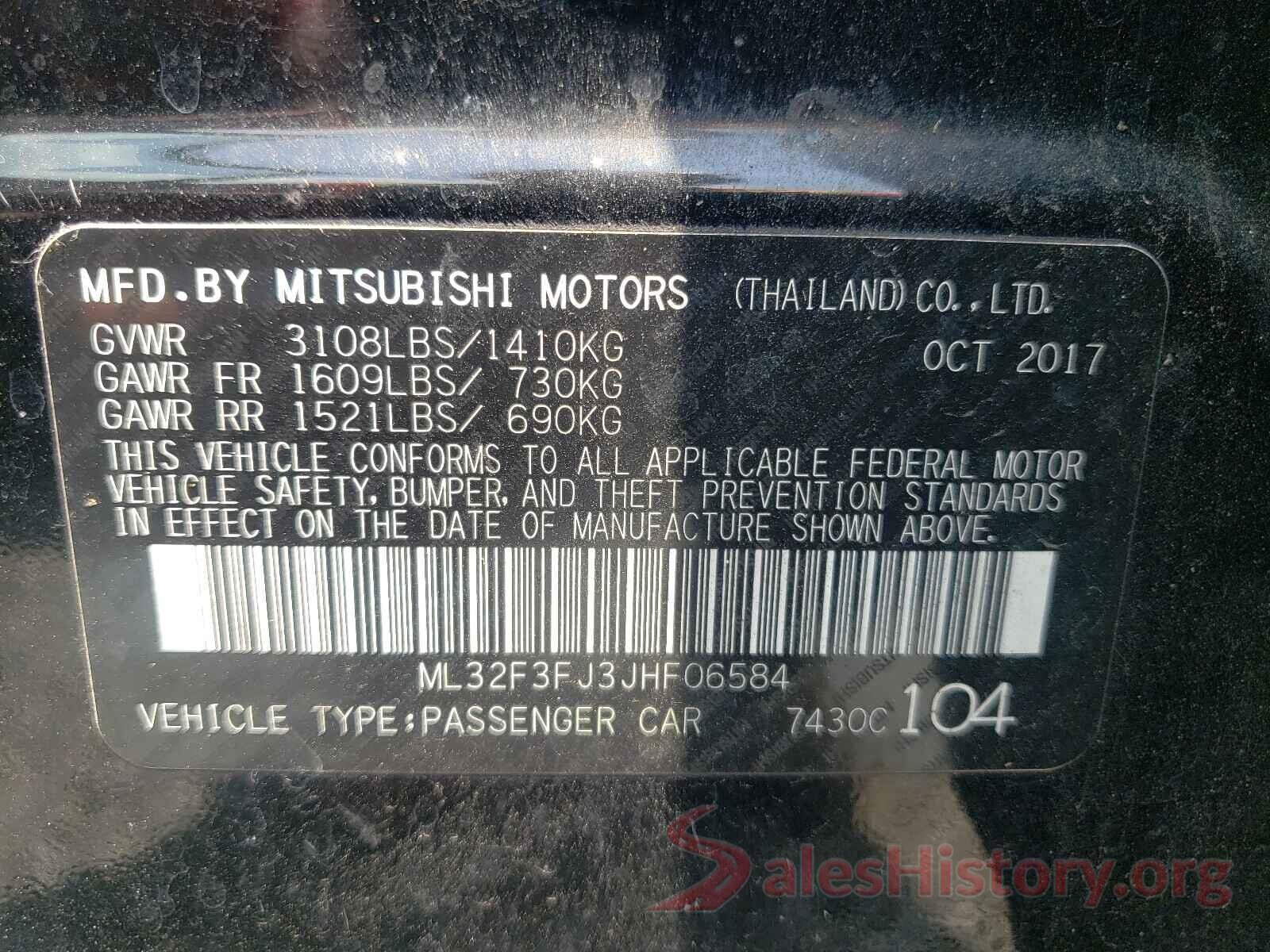 ML32F3FJ3JHF06584 2018 MITSUBISHI MIRAGE