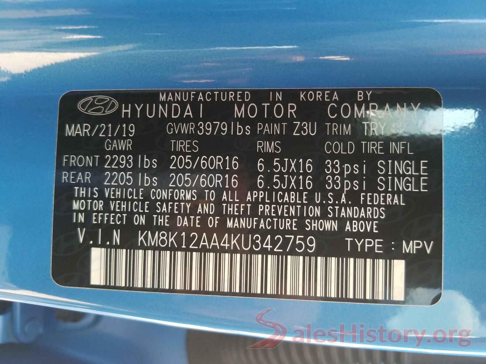 KM8K12AA4KU342759 2019 HYUNDAI KONA