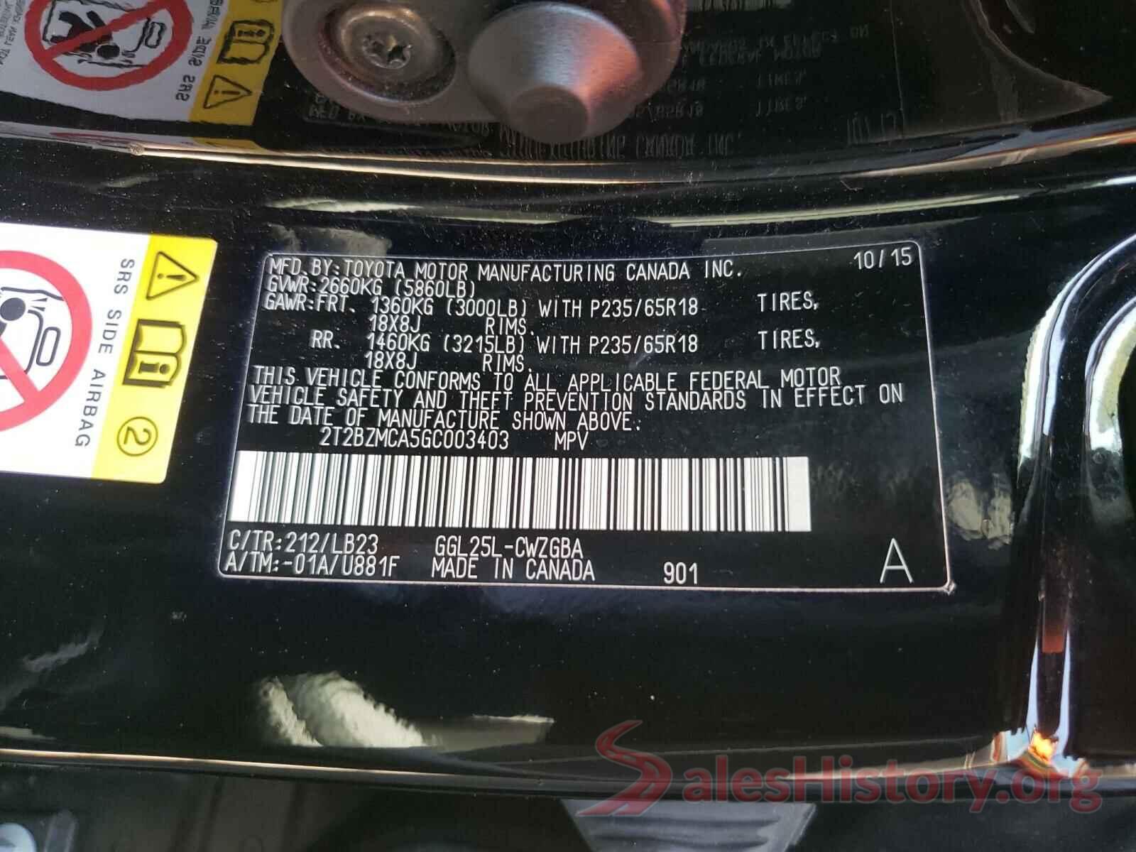 2T2BZMCA5GC003403 2016 LEXUS RX350