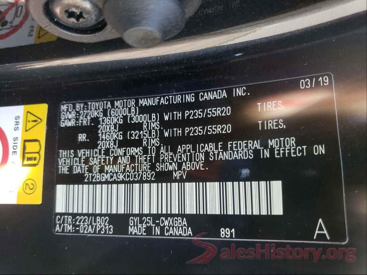 2T2BGMCA9KC037892 2019 LEXUS RX450