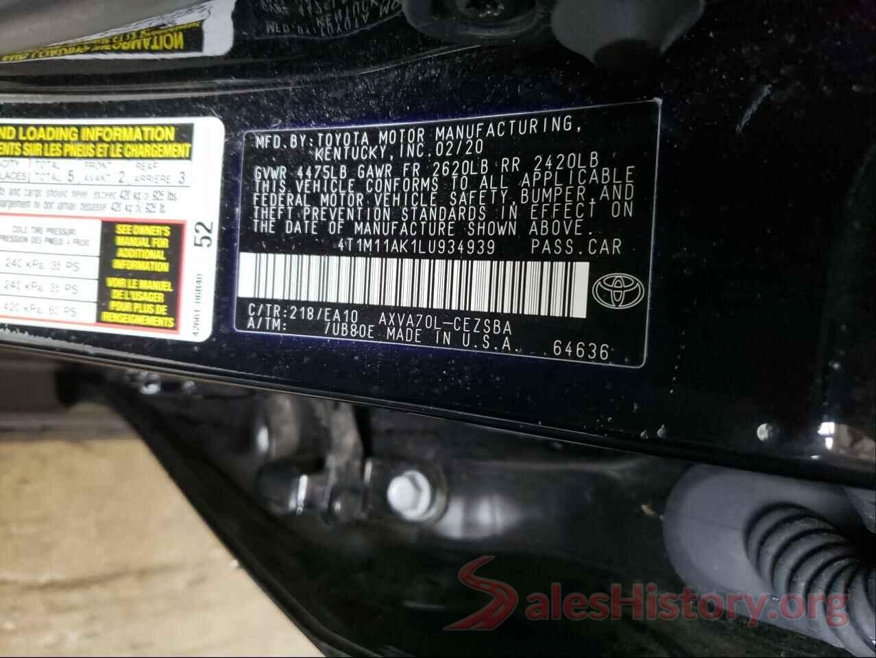 4T1M11AK1LU934939 2020 TOYOTA CAMRY