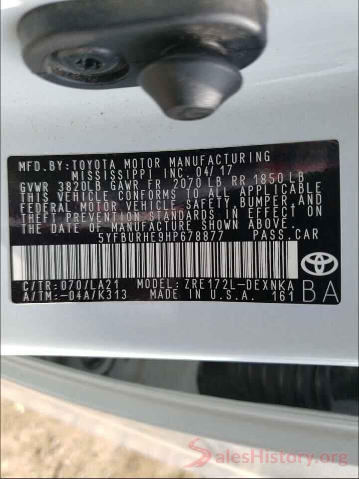 5YFBURHE9HP678877 2017 TOYOTA COROLLA