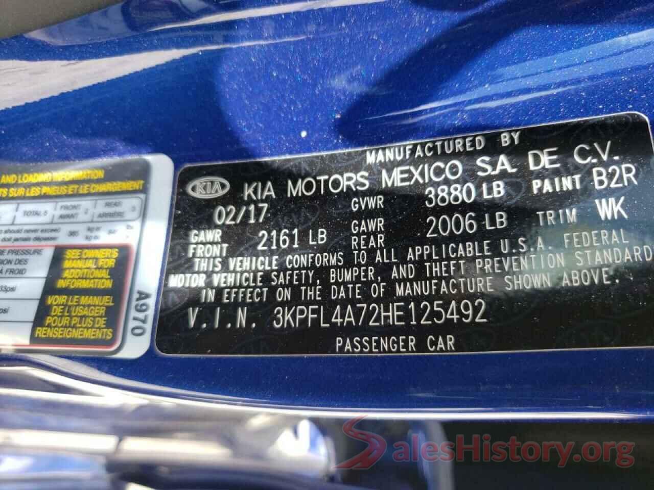 3KPFL4A72HE125492 2017 KIA FORTE