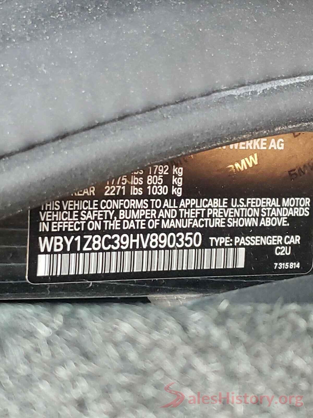 WBY1Z8C39HV890350 2017 BMW I SERIES