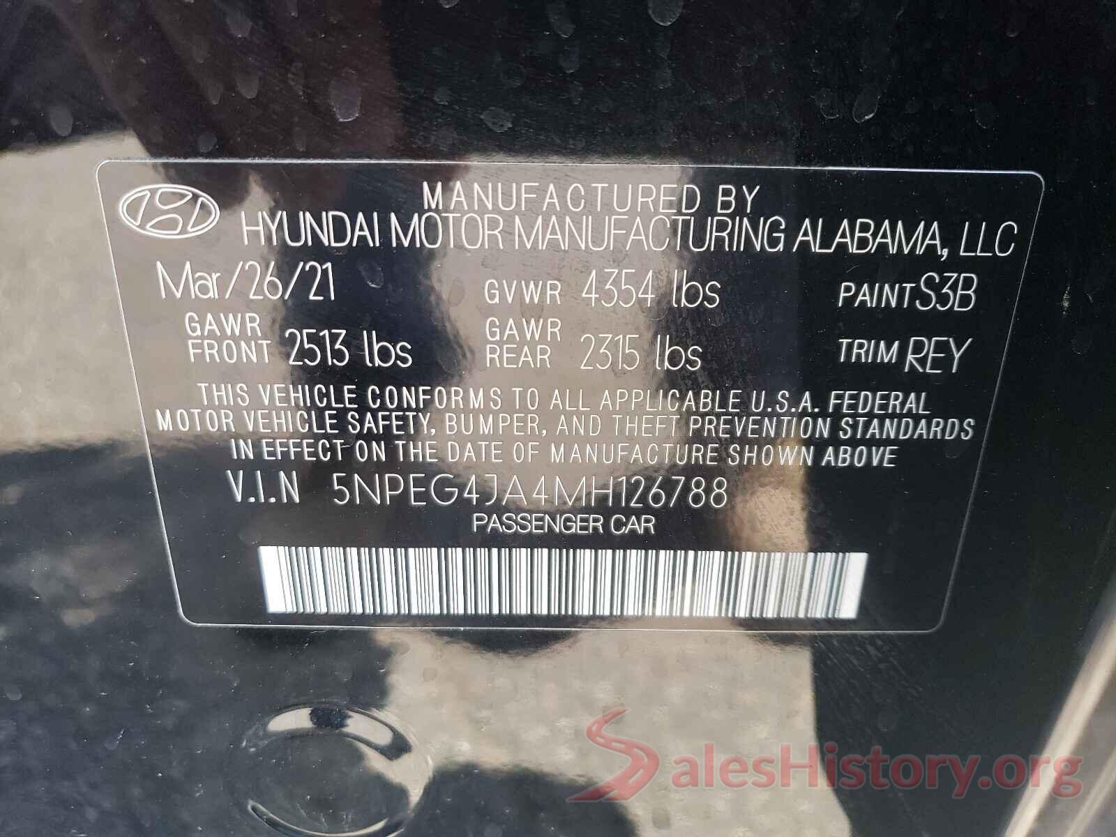 5NPEG4JA4MH126788 2021 HYUNDAI SONATA